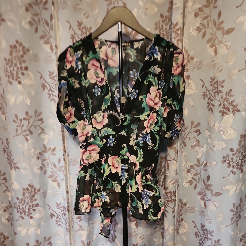 Express Black Floral Blouse